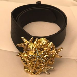 Black leather belt with ocean themed embellishment